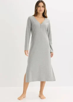 Nachthemd aus Rippe mit Knopfleiste