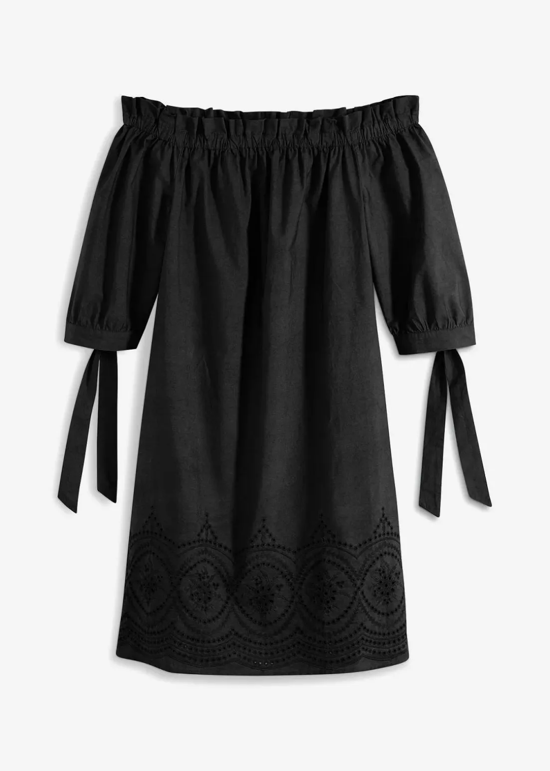 Off-Shoulder-Kleid aus reiner Baumwolle mit Lochstickerei