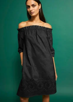 Off-Shoulder-Kleid aus reiner Baumwolle mit Lochstickerei