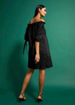 Off-Shoulder-Kleid aus reiner Baumwolle mit Lochstickerei