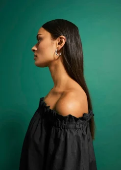 Off-Shoulder-Kleid aus reiner Baumwolle mit Lochstickerei