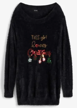 Off-Shoulder-Pullover mit Weihnachtsmotiv