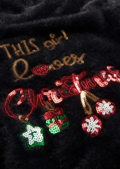 Off-Shoulder-Pullover mit Weihnachtsmotiv