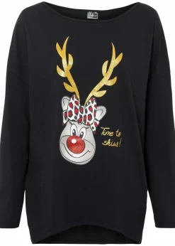 Off-Shoulder-Shirt mit Weihnachtsmotiv