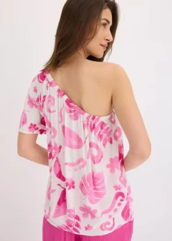 One-Shoulder-Bluse aus strukturierter Viskose