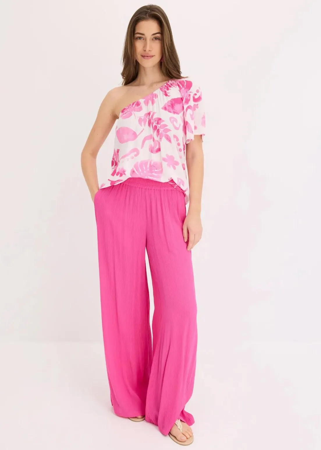 One-Shoulder-Bluse aus strukturierter Viskose