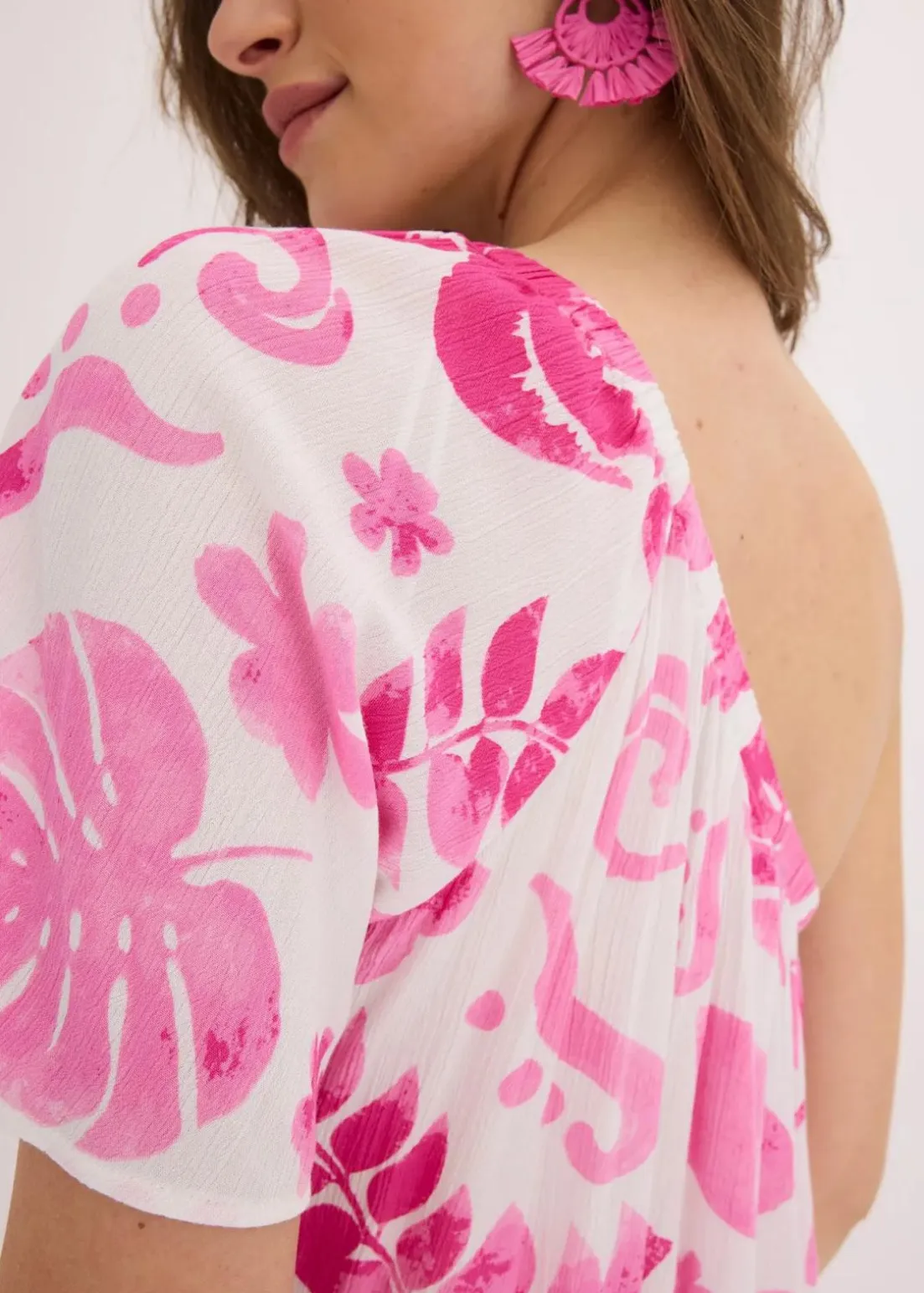 One-Shoulder-Bluse aus strukturierter Viskose