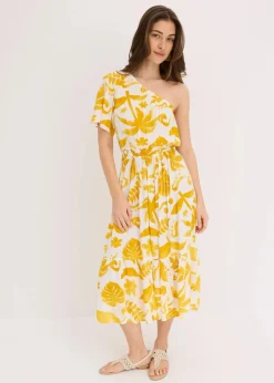 One-Shoulder-Kleid aus strukturierter Viskose