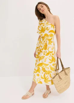 One-Shoulder-Kleid aus strukturierter Viskose