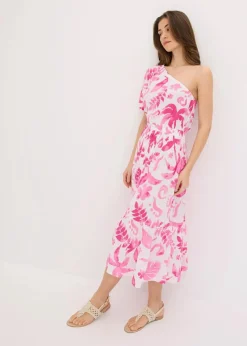 One-Shoulder-Kleid aus strukturierter Viskose