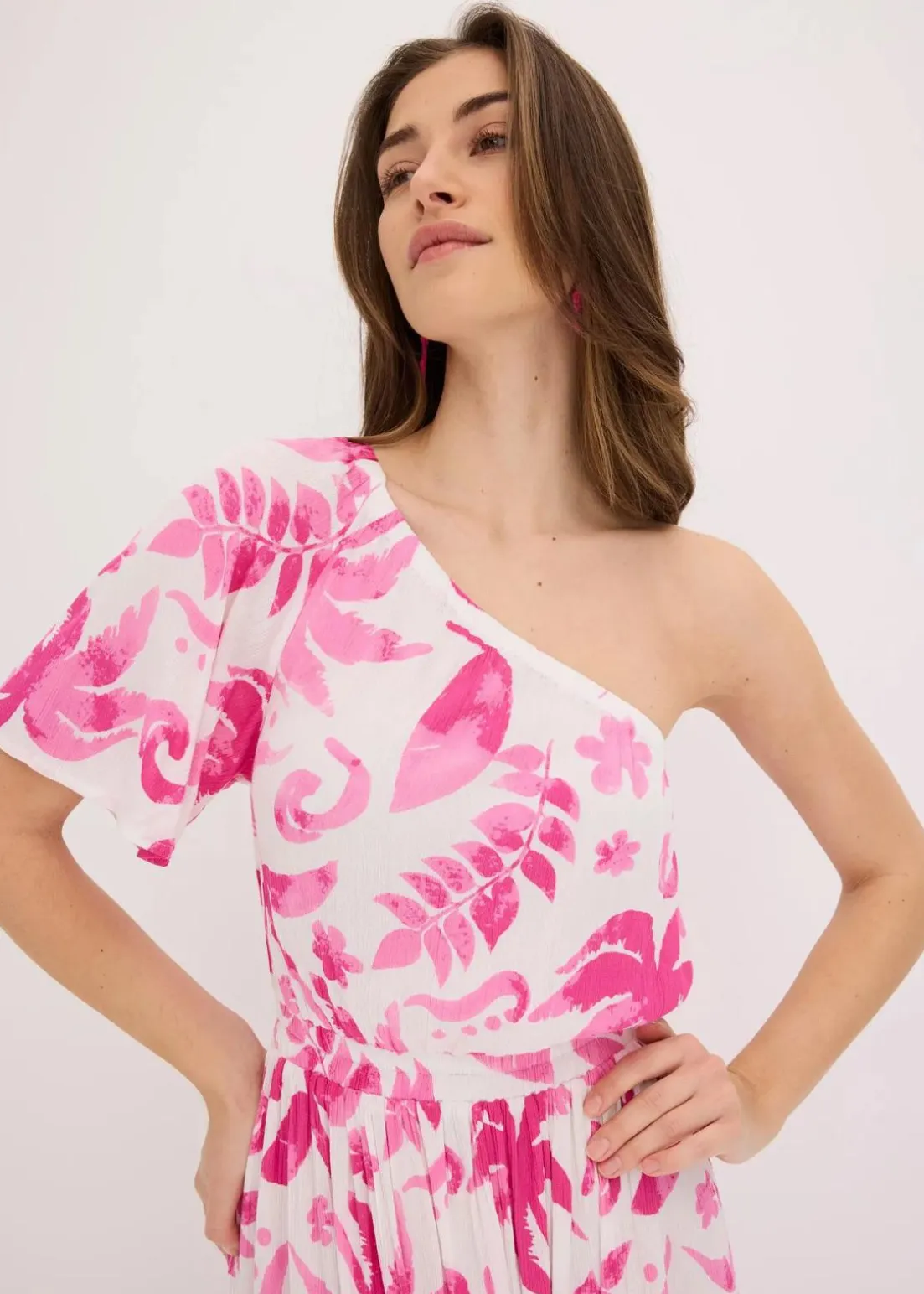 One-Shoulder-Kleid aus strukturierter Viskose