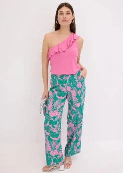 One-Shoulder-Top mit Volant aus softem Viskose-Mix