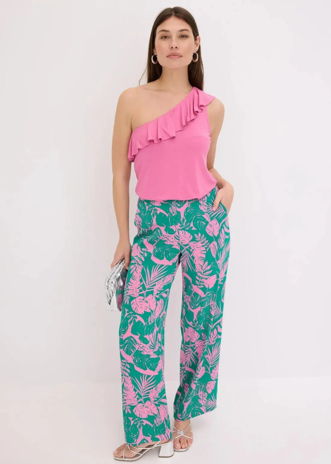 One-Shoulder-Top mit Volant aus softem Viskose-Mix