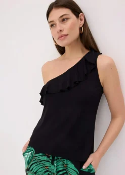 One-Shoulder-Top mit Volant aus softem Viskose-Mix
