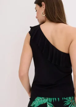 One-Shoulder-Top mit Volant aus softem Viskose-Mix