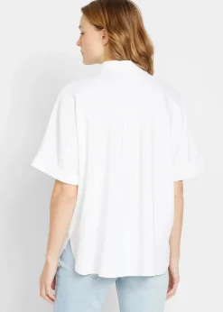 Oversize Halbarmbluse mit Leinen