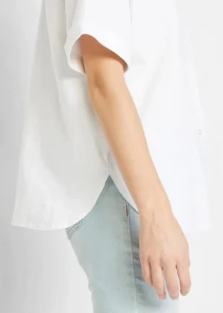 Oversize Halbarmbluse mit Leinen