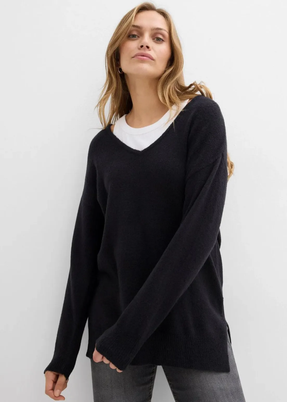 Oversize Longpullover mit Seitenschlitzen