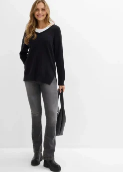 Oversize Longpullover mit Seitenschlitzen