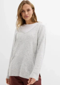 Oversize Longpullover mit Seitenschlitzen