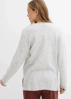 Oversize Longpullover mit Seitenschlitzen
