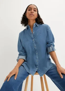Oversize Stretch-Jeansbluse