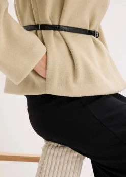 Oversized Blazer mit Gürtel in Wolloptik, ungefüttert