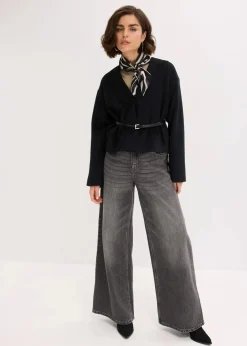 Oversized Blazer mit Gürtel in Wolloptik, ungefüttert