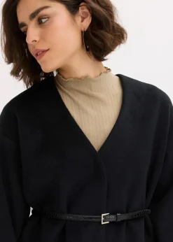 Oversized Blazer mit Gürtel in Wolloptik, ungefüttert