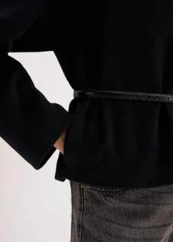 Oversized Blazer mit Gürtel in Wolloptik, ungefüttert