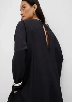 Oversized Tunikabluse aus strukturiertem Crinkle-Viskose-Mix