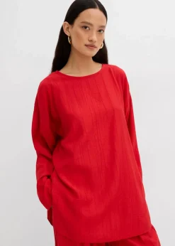 Oversized Tunikabluse aus strukturiertem Crinkle-Viskose-Mix