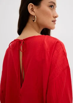 Oversized Tunikabluse aus strukturiertem Crinkle-Viskose-Mix