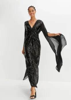 Paillettenkleid mit langen Chiffon-Ärmeln