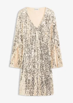 Paillettenkleid mit Trompeten-Ärmel