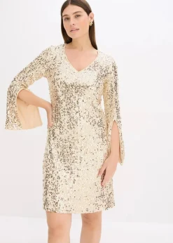 Paillettenkleid mit Trompeten-Ärmel