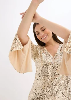 Paillettenkleid mit Trompeten-Ärmel