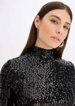 Paillettenkleid mit Trompeten-Ärmel