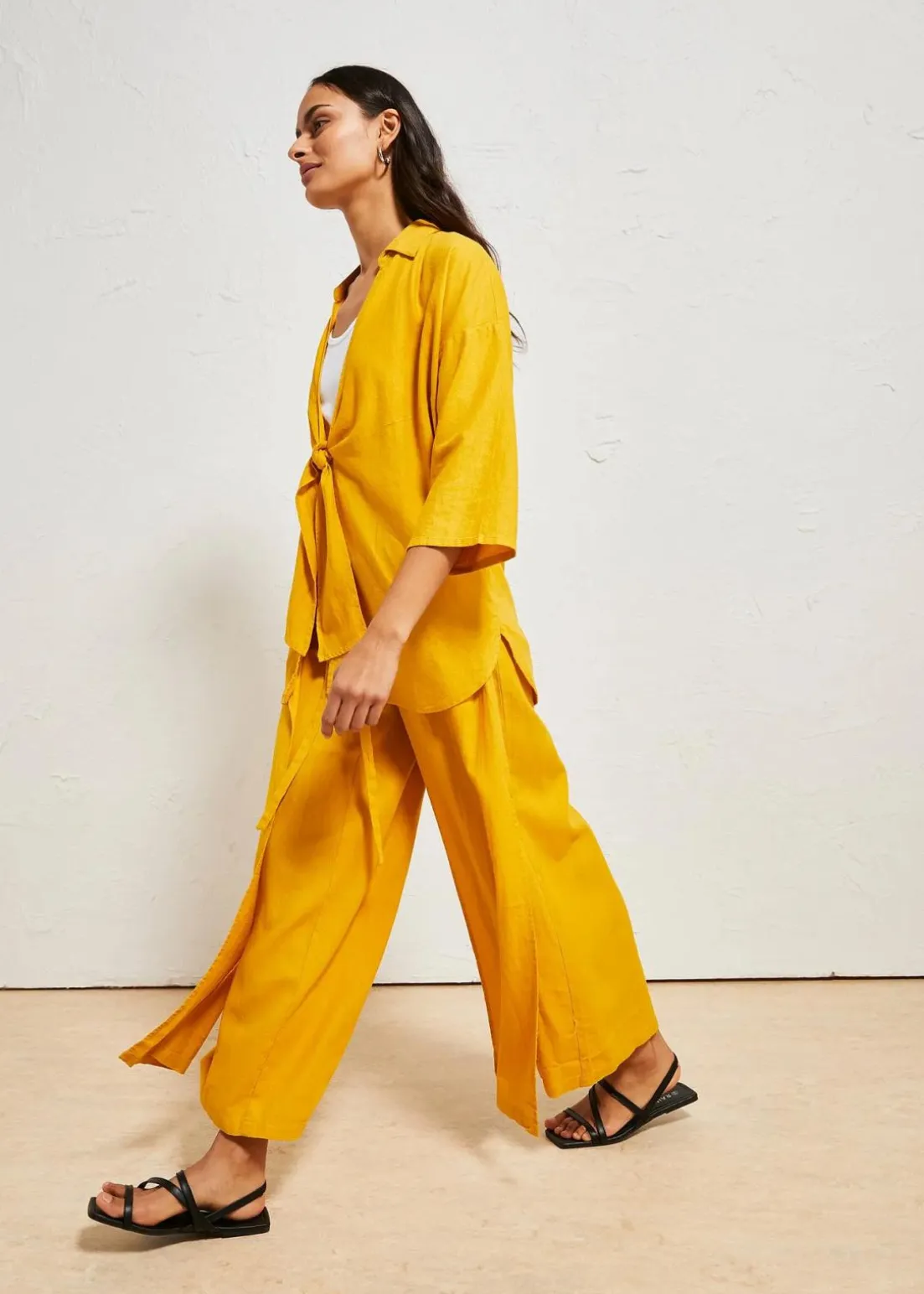 Palazzo-Hose aus luftigem Leinen-Mix