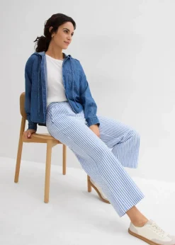 Palazzo-Hose aus Seersucker, 7/8 Länge