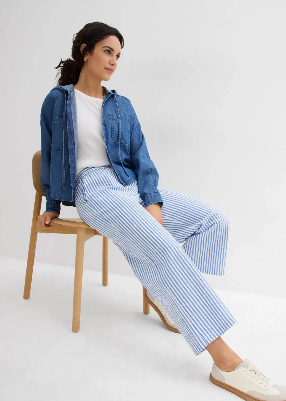 Palazzo-Hose aus Seersucker, 7/8 Länge