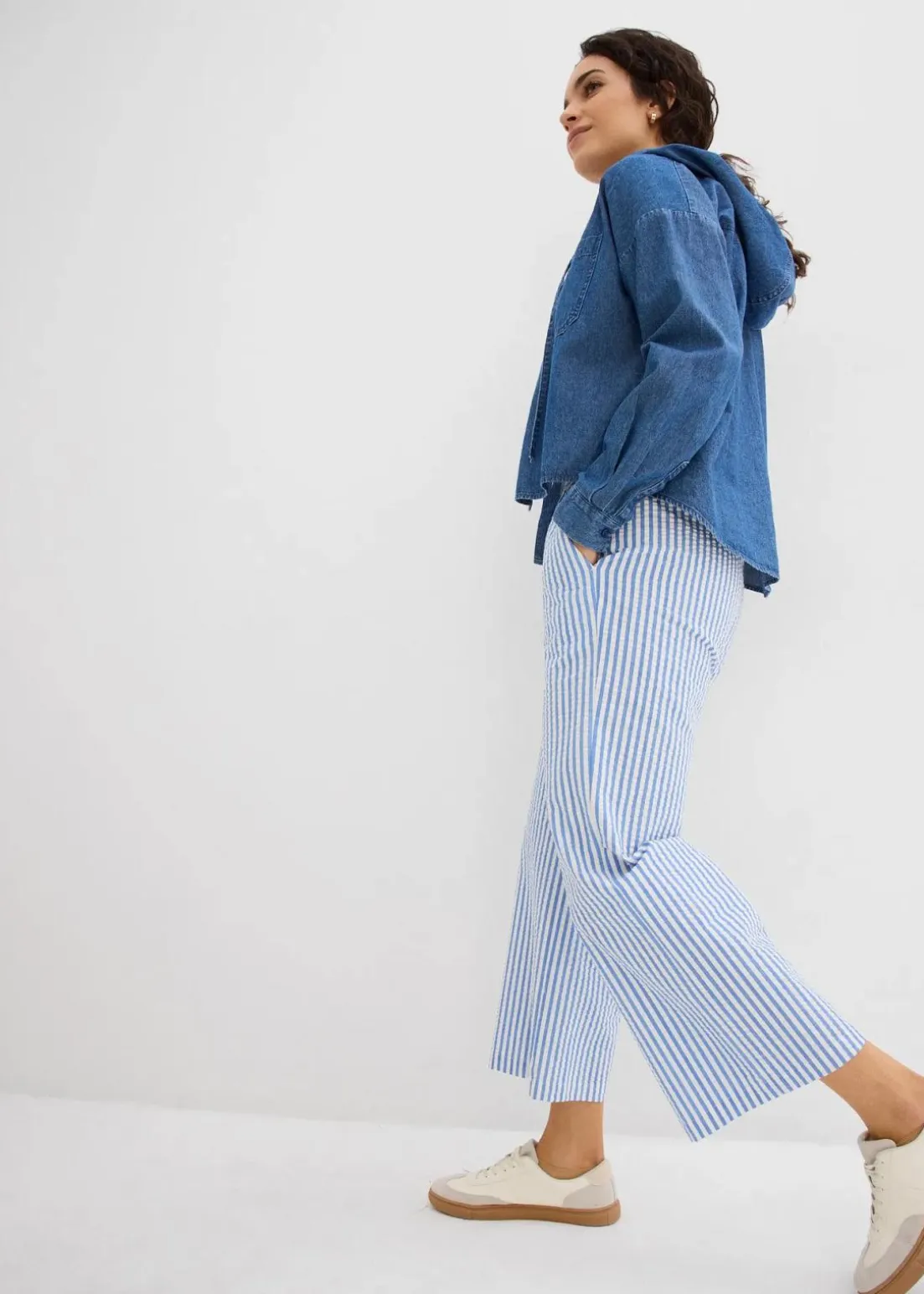 Palazzo-Hose aus Seersucker, 7/8 Länge