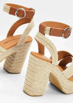 Plateau-Sandaletten in Bast-Optik