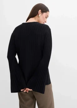 Plissierter Feinstrickpullover aus Viskose-Mix