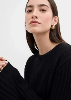 Plissierter Feinstrickpullover aus Viskose-Mix