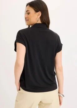 Poloshirt aus Viskose- Pique mit Spitzeneinsatz