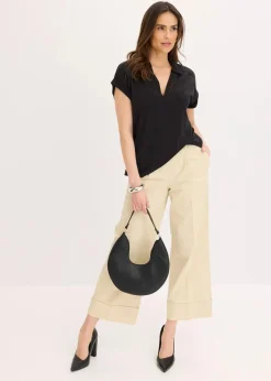 Poloshirt aus Viskose- Pique mit Spitzeneinsatz