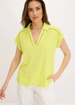 Poloshirt aus Viskose- Pique mit Spitzeneinsatz