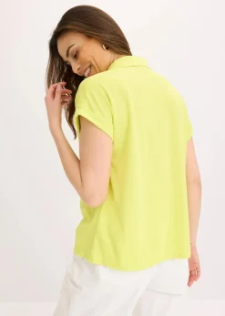 Poloshirt aus Viskose- Pique mit Spitzeneinsatz