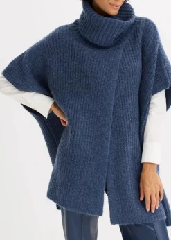 Poncho-Pullover mit Wollanteil